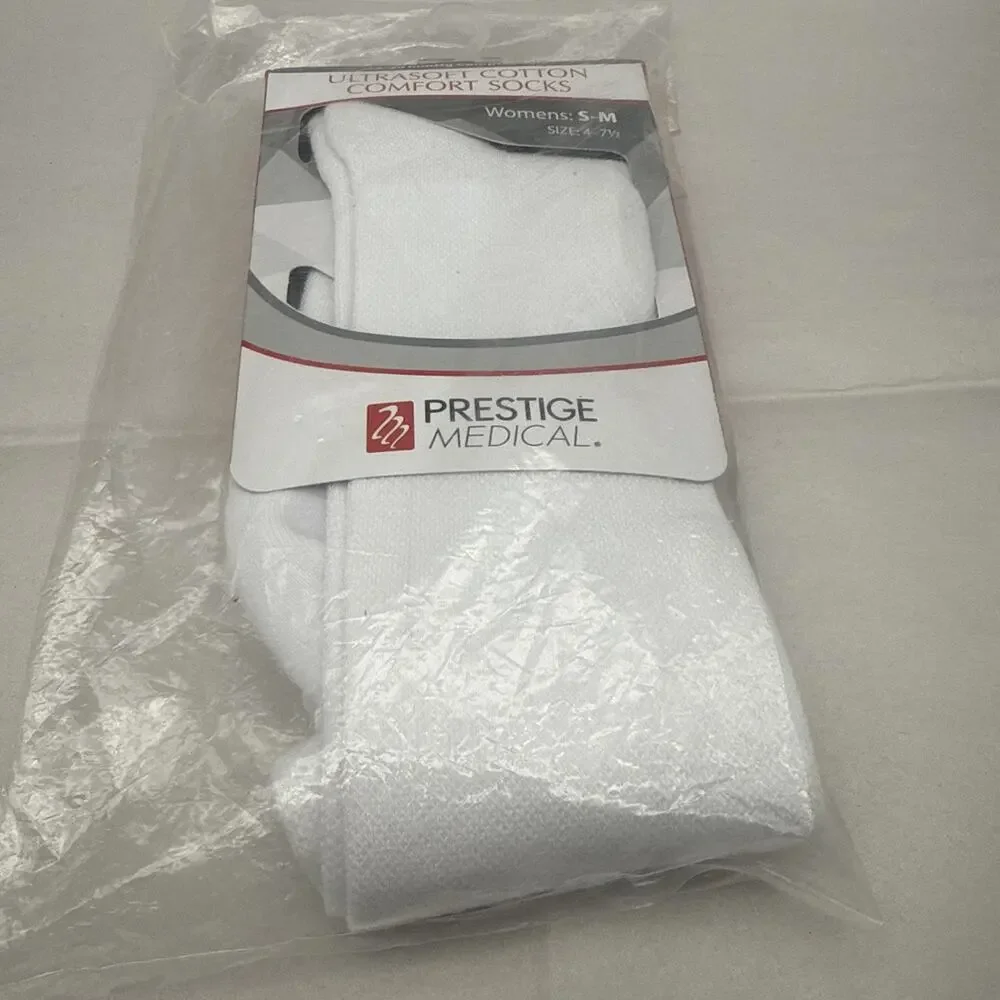 Prestige Medical Nurse Women S-M 4 to 7-1/2 Soft Comfort Compression Sock white